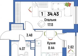 Продам однокомнатную квартиру, 34.4 м2, Мурино, ЖК Урбанист