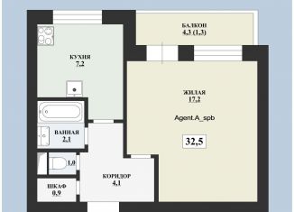 Продается 1-комнатная квартира, 32.5 м2, Санкт-Петербург, Светлановский проспект, 40к2, муниципальный округ Академическое