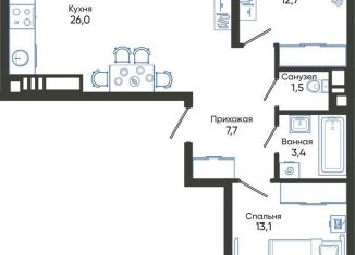 Продаю двухкомнатную квартиру, 67.6 м2, Новороссийск