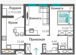Продается двухкомнатная квартира, 47.5 м2, Симферополь, Лавандовый переулок, 1