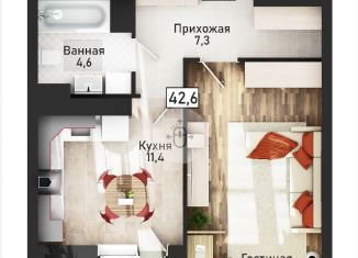 Продается 1-ком. квартира, 42.3 м2, Курск, Центральный округ, улица Павлуновского