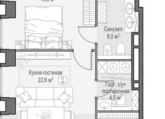 1-комнатная квартира на продажу, 106.5 м2, Москва, метро Улица 1905 года