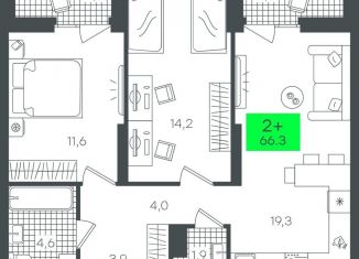 Продажа двухкомнатной квартиры, 66.3 м2, Тюмень, Калининский округ