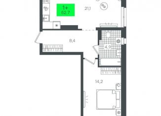 1-комнатная квартира на продажу, 52.7 м2, Тюмень, Калининский округ