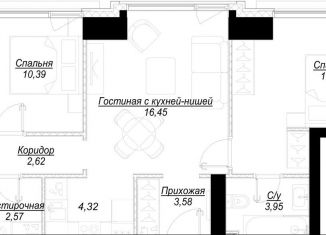 Трехкомнатная квартира на продажу, 64.5 м2, Москва, 1-й Сетуньский проезд, вл10, ЖК Хайд