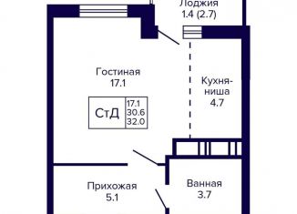 Квартира на продажу студия, 32 м2, Новосибирск, улица Бородина, 54