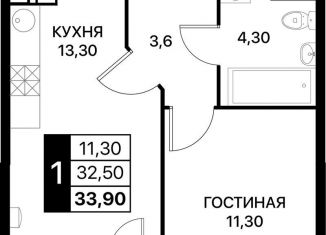 Продажа 1-ком. квартиры, 33.9 м2, Ростов-на-Дону