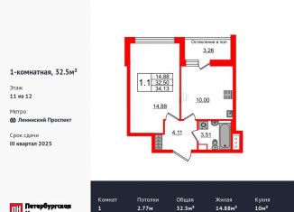 Продажа 1-комнатной квартиры, 32.5 м2, Санкт-Петербург, Кубинская улица, 76к4Э, метро Проспект Ветеранов