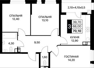 3-комнатная квартира на продажу, 70.1 м2, Ростов-на-Дону, Пролетарский район