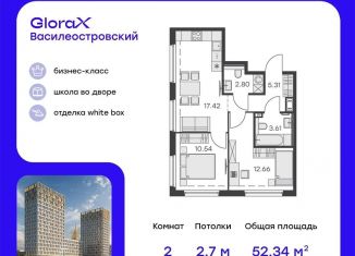 Продам двухкомнатную квартиру, 52.3 м2, Санкт-Петербург, Василеостровский район