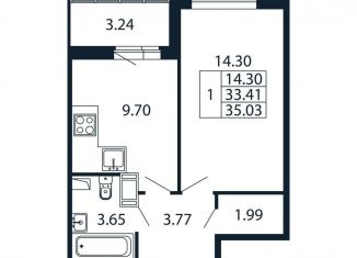 Продажа 1-комнатной квартиры, 36.7 м2, Мурино
