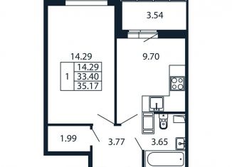 Продам 1-комнатную квартиру, 36.9 м2, Мурино