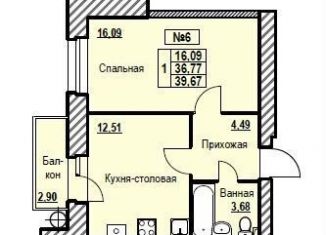 Продаю однокомнатную квартиру, 39.7 м2, Ярославль, Дзержинский район