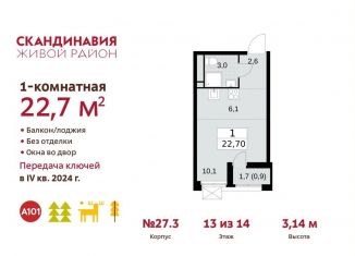 Продажа квартиры студии, 22.7 м2, поселение Сосенское