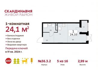 Квартира на продажу студия, 24.1 м2, Москва, жилой комплекс Скандинавия, 36.3.2