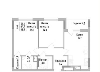 Продаю 2-комнатную квартиру, 66.8 м2, Липецкая область, улица Тельмана, 120