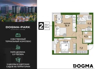 Двухкомнатная квартира на продажу, 53.6 м2, Краснодар