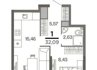 1-ком. квартира на продажу, 32.1 м2, Рязань