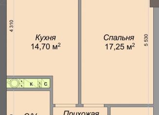 1-ком. квартира на продажу, 46.8 м2, Нальчик, улица Тарчокова, 127А, район Горная