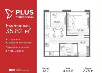Продам 1-комнатную квартиру, 35.7 м2, Санкт-Петербург, метро Звёздная