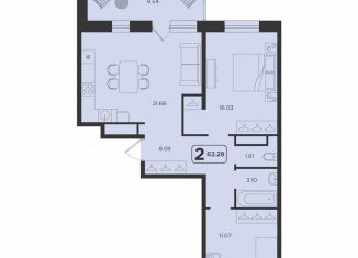 Продам двухкомнатную квартиру, 62.3 м2, Тюмень, ЖК Горизонт