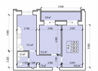 2-комнатная квартира на продажу, 59.9 м2, Энгельс, улица Колотилова, 100