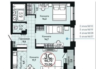 Продажа 3-комнатной квартиры, 73 м2, Новосибирск, улица Радиостанция № 2, 22/1, метро Речной вокзал