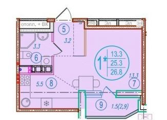 Продаю 1-ком. квартиру, 26.8 м2, Краснодар, улица Западный Обход, 42к2, ЖК Спортивная деревня