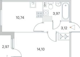 1-комнатная квартира на продажу, 33.4 м2, посёлок Стрельна, ЖК Любоград, улица Ленина, 8