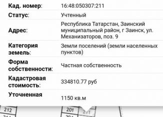 Продается земельный участок, 11.5 сот., Заинск, улица Механизаторов, 9