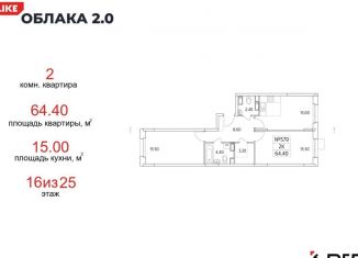 2-комнатная квартира на продажу, 64.4 м2, Люберцы, жилой комплекс Облака 2.0, к1.1, ЖК Облака 2.0