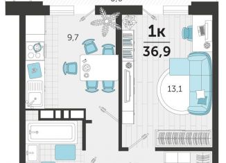 1-комнатная квартира на продажу, 36.9 м2, Краснодар, улица Автолюбителей, 1Гк1, ЖК Стрижи