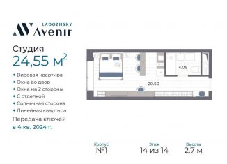 Продаю квартиру студию, 24.6 м2, Санкт-Петербург, Магнитогорская улица, 51литЗ, муниципальный округ Большая Охта