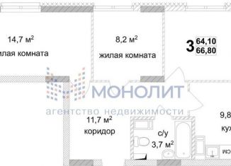 3-комнатная квартира на продажу, 66.8 м2, Нижний Новгород, метро Комсомольская, Коломенская улица, 8к4
