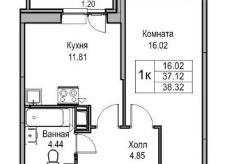 Продается 1-комнатная квартира, 38.3 м2, Санкт-Петербург, Ивинская улица, 19к1, муниципальный округ Лахта-Ольгино