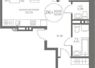 2-ком. квартира на продажу, 62.7 м2, деревня Патрушева, улица Петра Ершова, 8