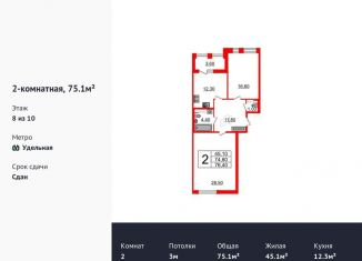 Продам 2-ком. квартиру, 75.1 м2, Санкт-Петербург, ЖК Светлана Парк, Манчестерская улица, 3