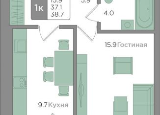 Продается 1-ком. квартира, 37.1 м2, Калининград, Центральный район