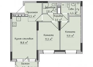 2-ком. квартира на продажу, 58.2 м2, Ижевск, жилой район Север