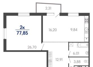 Продам двухкомнатную квартиру, 77.9 м2, Краснодар, Старокубанская улица, 139/1, ЖК Элегант