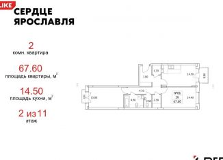 Продам 2-комнатную квартиру, 67.6 м2, Ярославль, ЖК Сердце Ярославля