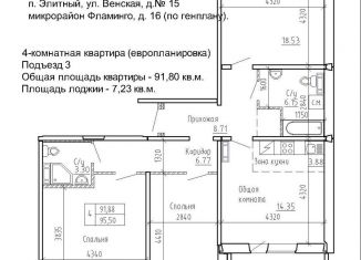 Четырехкомнатная квартира на продажу, 91.9 м2, посёлок Элитный, Венская улица, 15