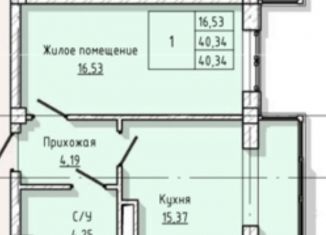 1-комнатная квартира на продажу, 40.3 м2, Нальчик, улица А.А. Кадырова, 24, ЖК Молодёжный