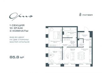 Трехкомнатная квартира на продажу, 85.8 м2, Москва, ЮАО