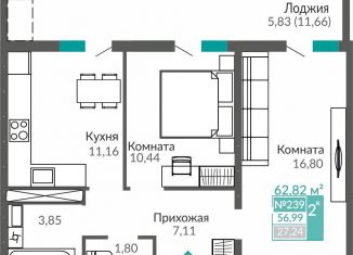 Продам двухкомнатную квартиру, 57 м2, Крым