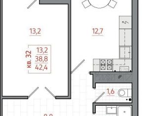 Продаю 1-комнатную квартиру, 42.4 м2, Смоленская область