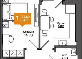 Однокомнатная квартира на продажу, 34.1 м2, Азов