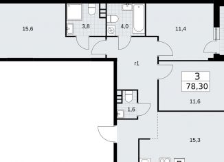Продам 3-комнатную квартиру, 78.3 м2, Москва, жилой комплекс Родные кварталы, 3.3