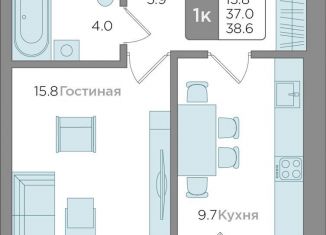 Продается однокомнатная квартира, 37 м2, Калининград, Новгородская улица, 3Ак6