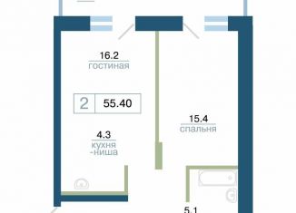 Продаю двухкомнатную квартиру, 55.4 м2, Красноярск, Железнодорожный район